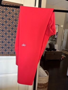ALO Yoga Red Workout Leggings with Subtle Logo